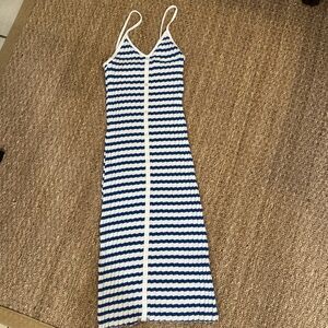 Zara blue and white dress. Nautical summer, Large. midi length. Pull over.